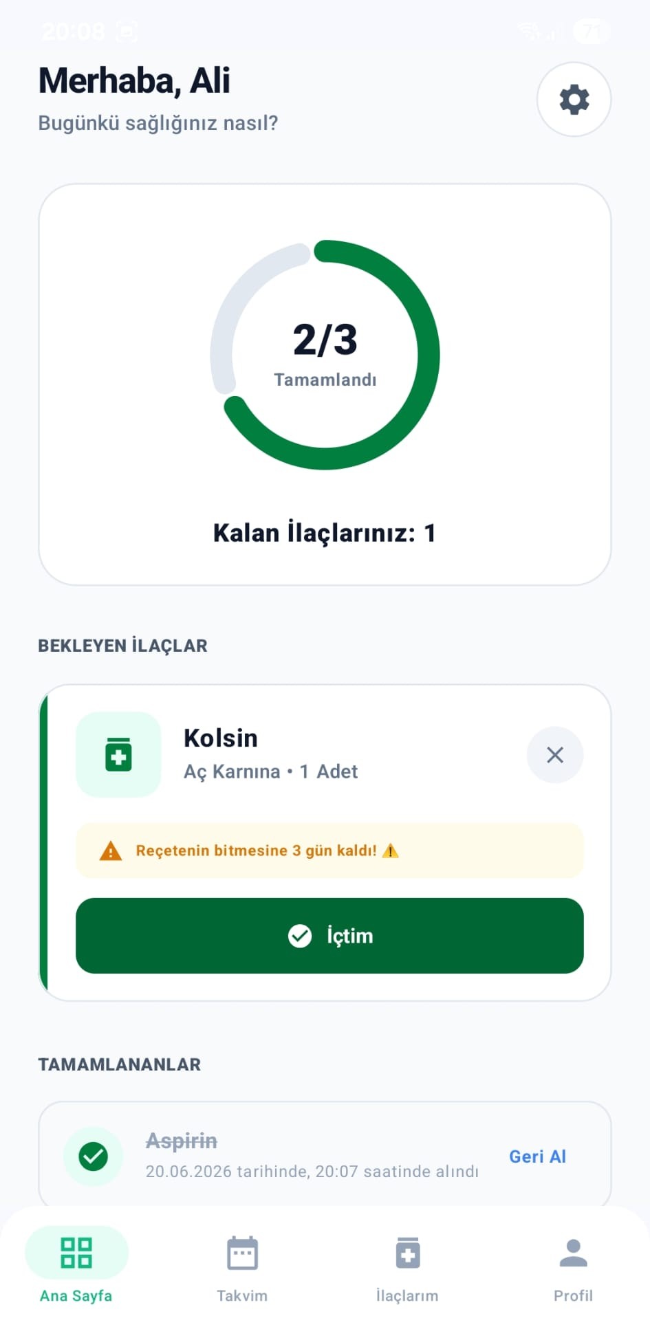 Hatırlatıcı Uygulama İçi Görünüm
